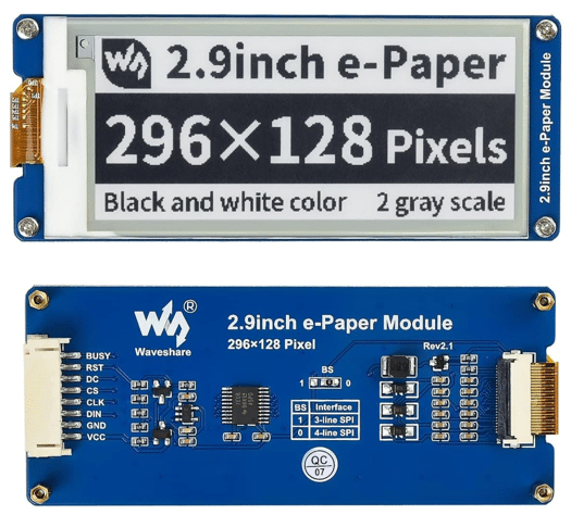 Front and Back of 2.9" e-Paper display module