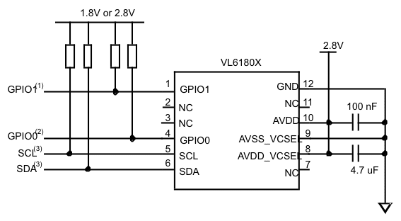 Application schematic for VL6180X