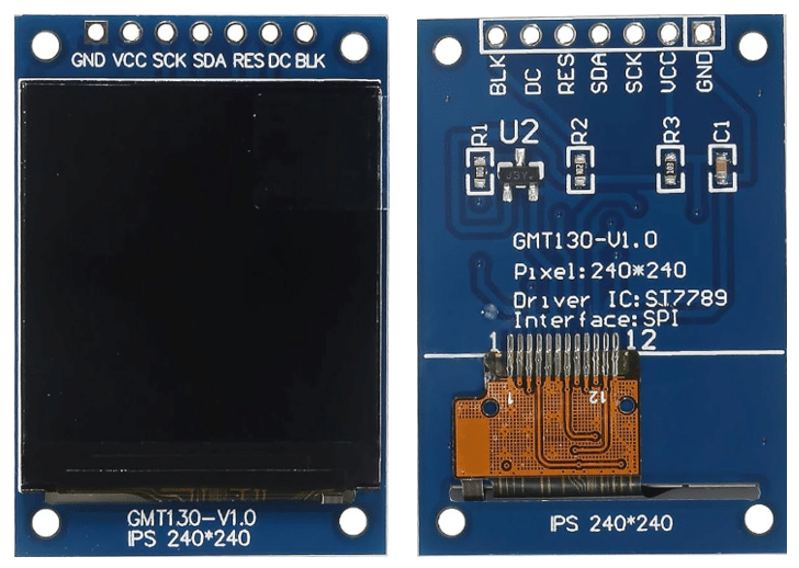 Front and Back of 1.3" TFT ST7789  Display Module