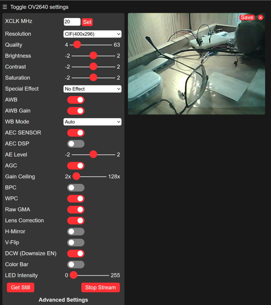 CameraWebServer in Web browser